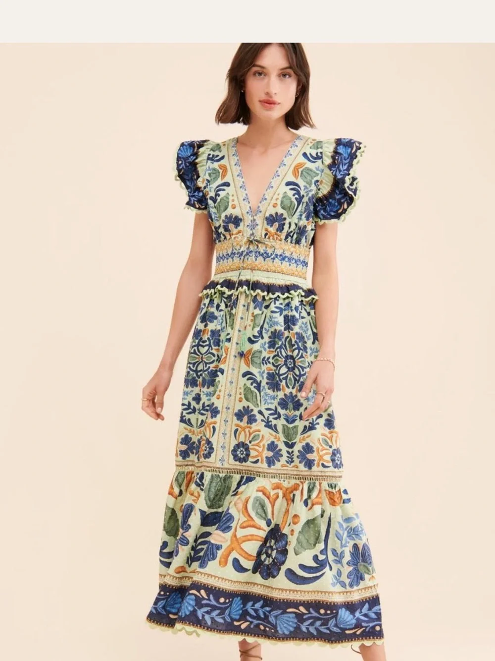 FARM Rio Blue, Green and Yellow Floral Embroidered Maxi Dress - Picture 1 of 1